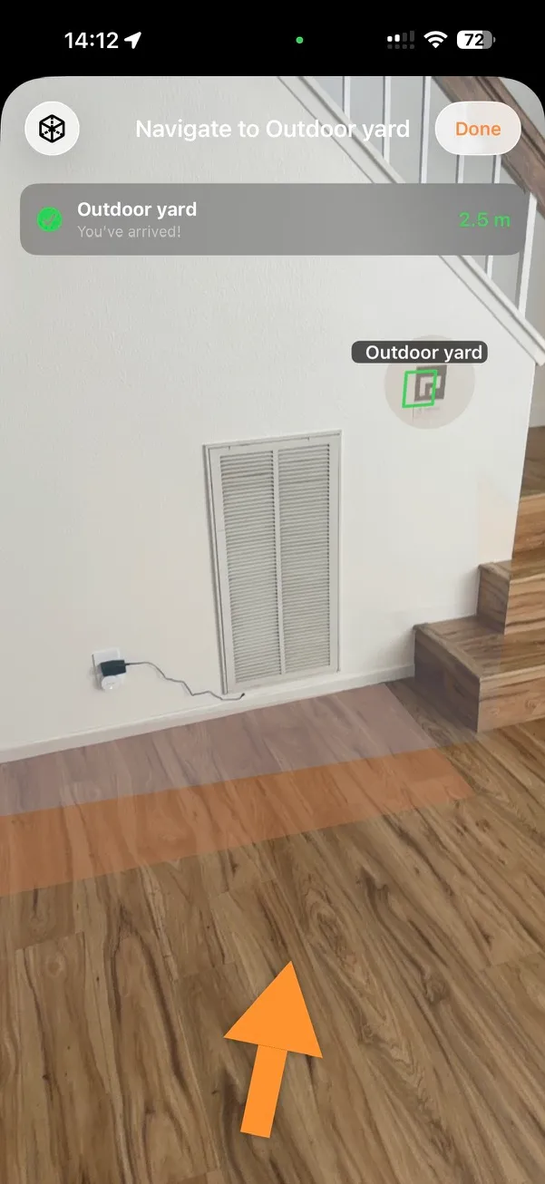 TraceCapture AR navigation guiding to a destination with an on-floor arrow